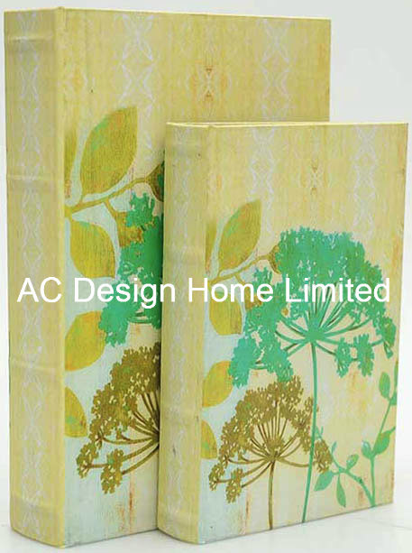 S/2 Fresh Style Design Canvas/MDF Wooden Printing Storage Book Box