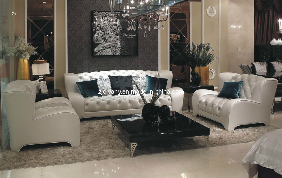 Divany Leather Sofa Modern Style White Leather Sofa (LS-117A+B+C)