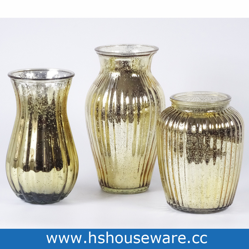 Golden Home Decoration Glass Vase, Table Flower Glass Vase