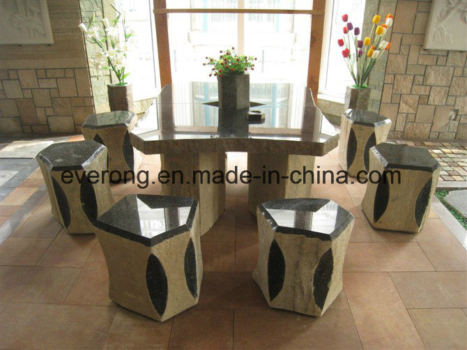 Garden Furniture Stone Table & Chair Polished Surface Granite Grey Stool Chair