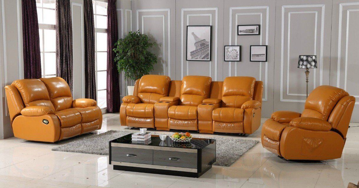 Yellow Italian Genuine Leather Recliner Sofa (D1030)