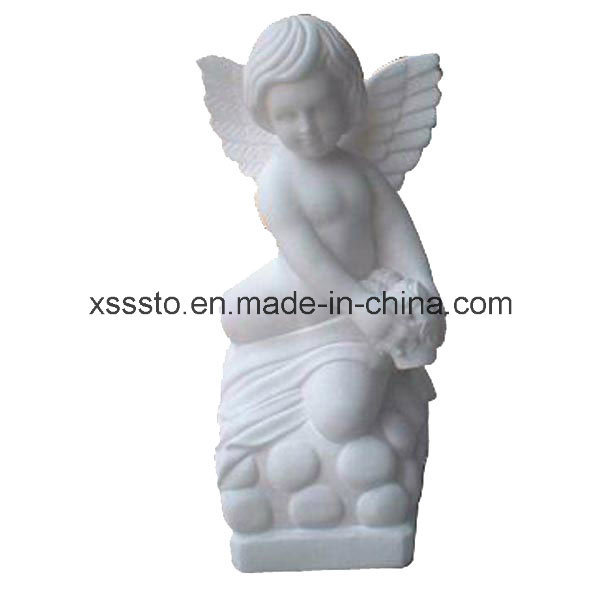 Crafted White Marble Natural Stone Sculpture Child Angle