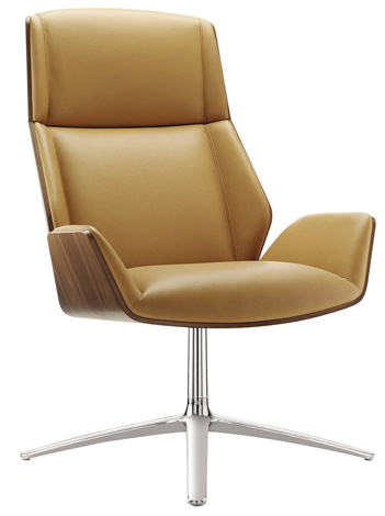 Bended Wood Upholstery Office Chair with Leather and Aluminum Base