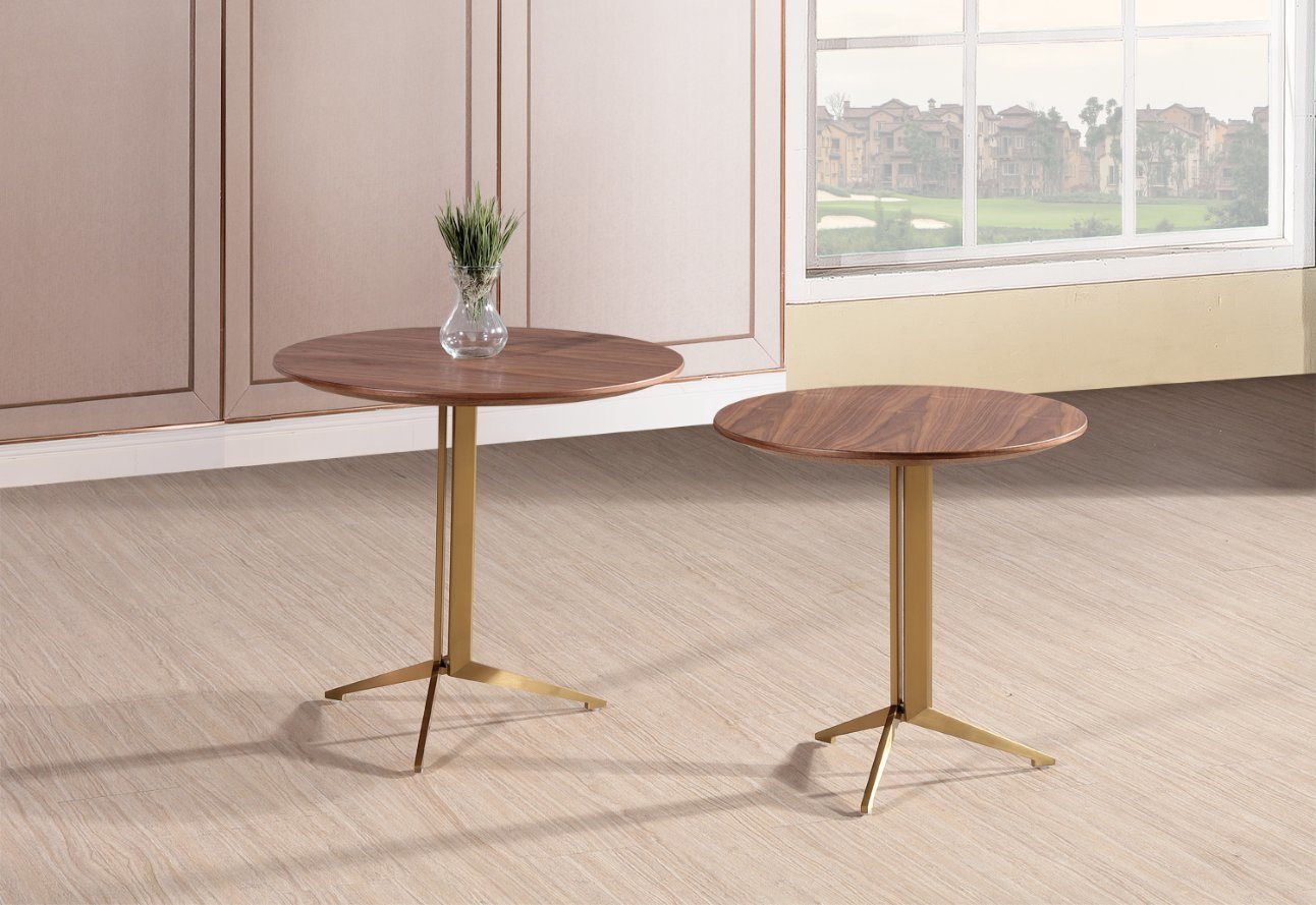 Side Table with Stainless Steel Frame and Walnut Veneer Top