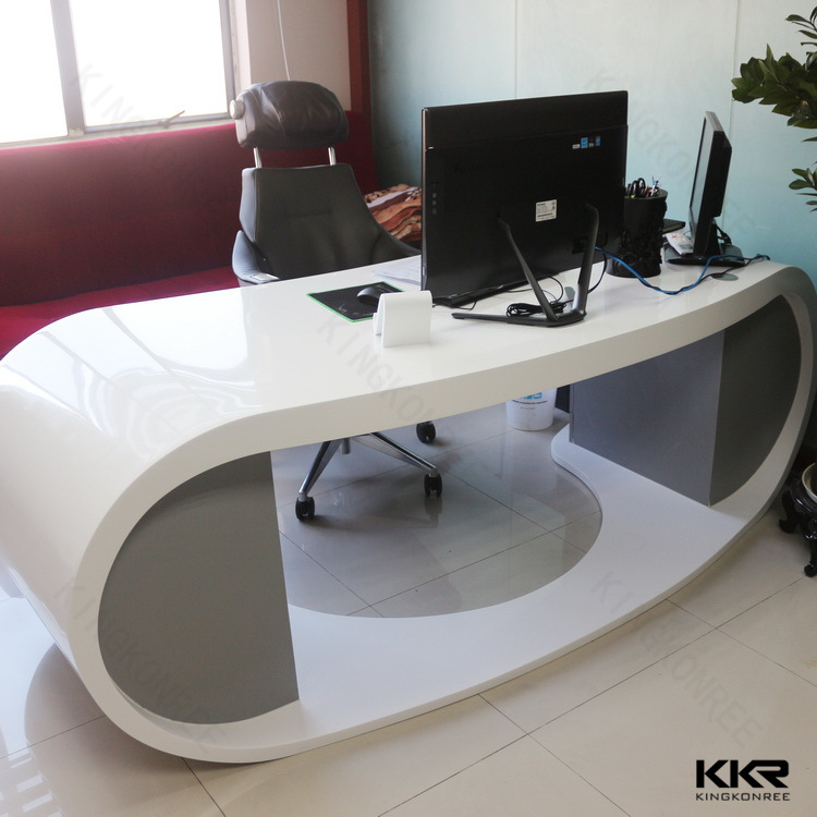 Kkr Small White Solid Surface Salon Modern Reception Desk (180329)