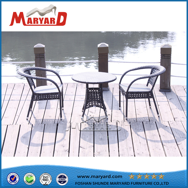 Bistro Rattan Table and Chair Black Outdoor Garden Furniture