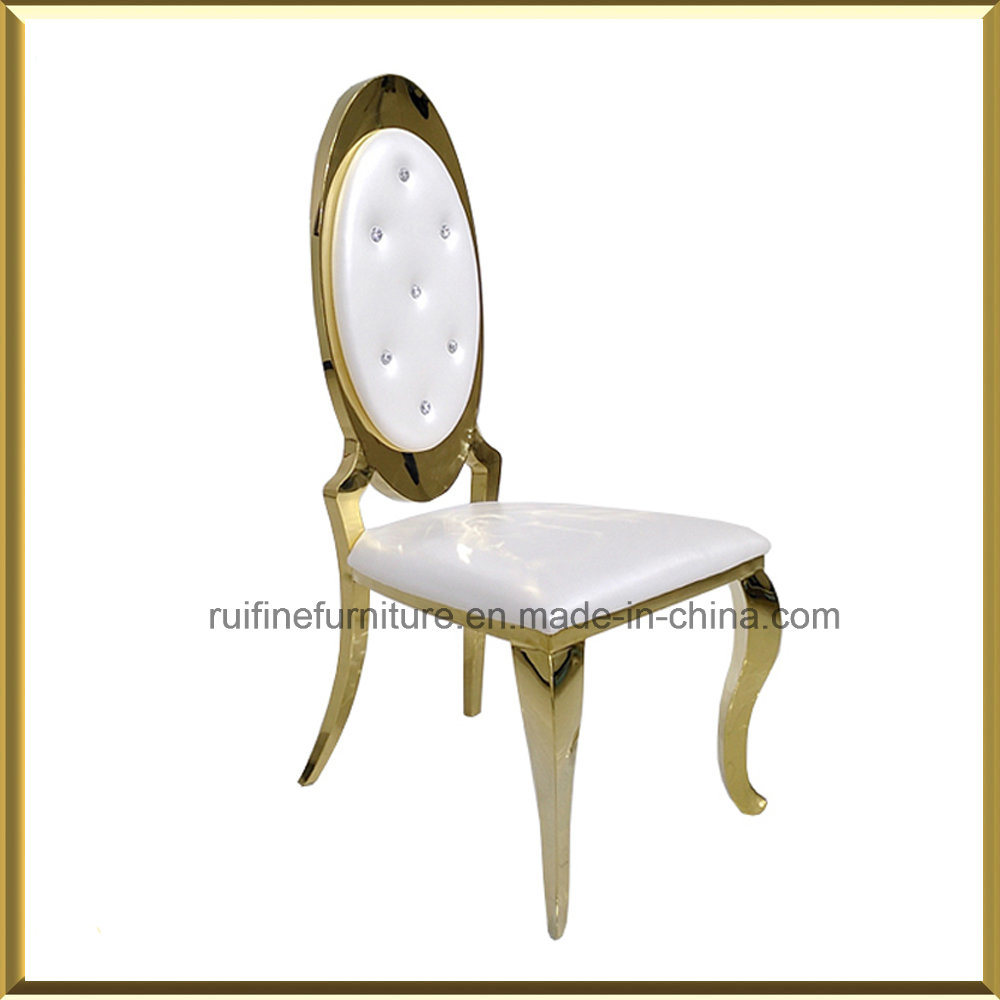 Commercial Hotel Modern Gold Stainless Steel Oval Round High Back Stack Dining Event Banquet Wedding Chair for Sale