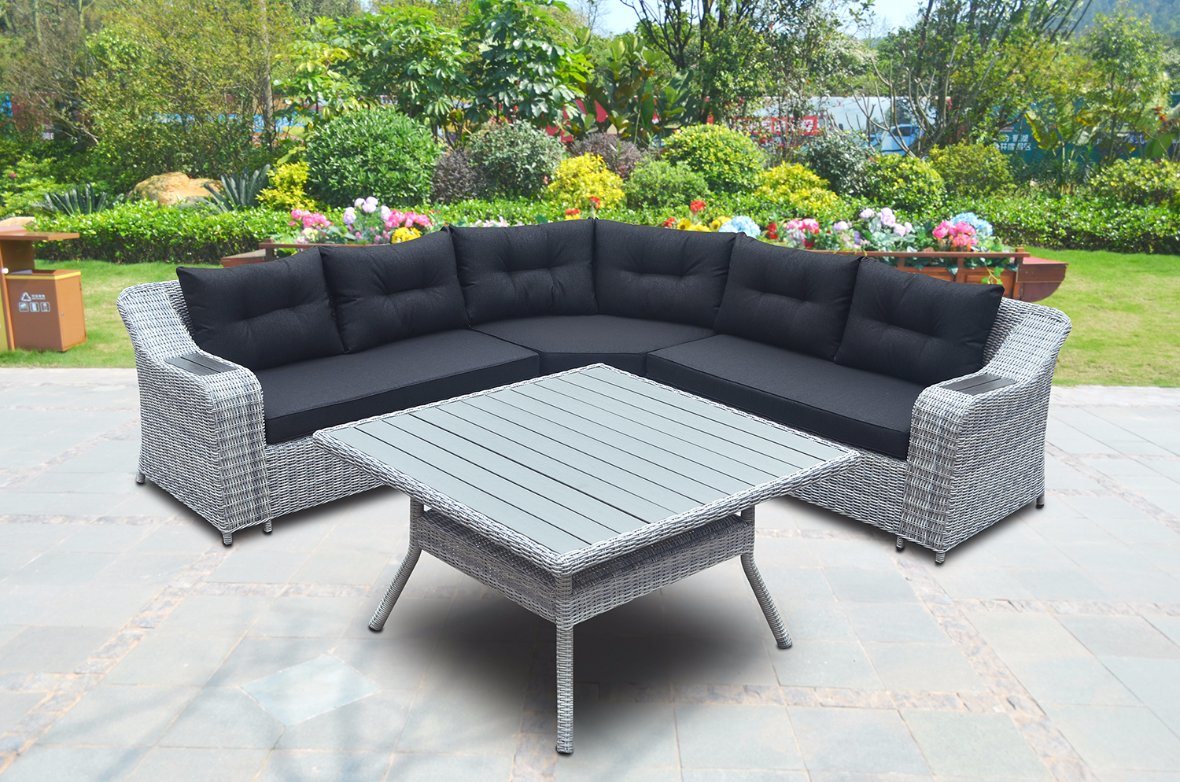 Polywood Lounge Outdoor Patio Wicker Garden Rattan Home Hotel Office Sofa Set (J610-POL)