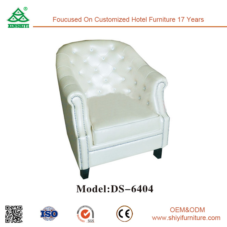 Wooden Hotel Restaurant Furniture Leather One Seater Sofa