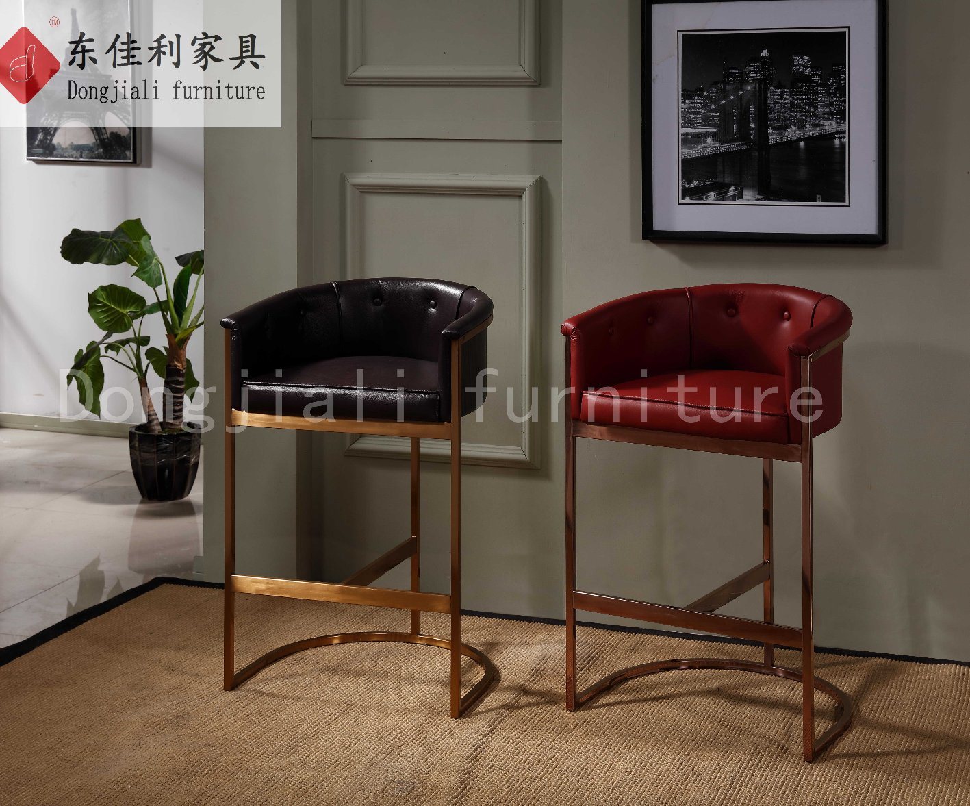 Stainless Steel Frame Bar Stool with PU and Leather Cushion