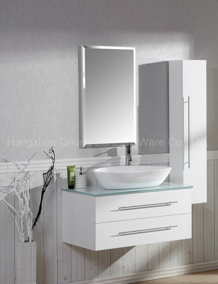 Ultrawhite Glass MDF Bathroom Vanity with Triangular Basin