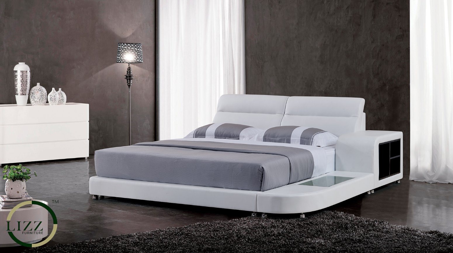 Hot Sale Elegant Designs Bed with Bedside Table