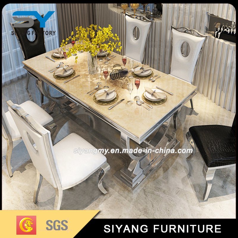 Dining Furniture Stainless Steel Table with Marble Top