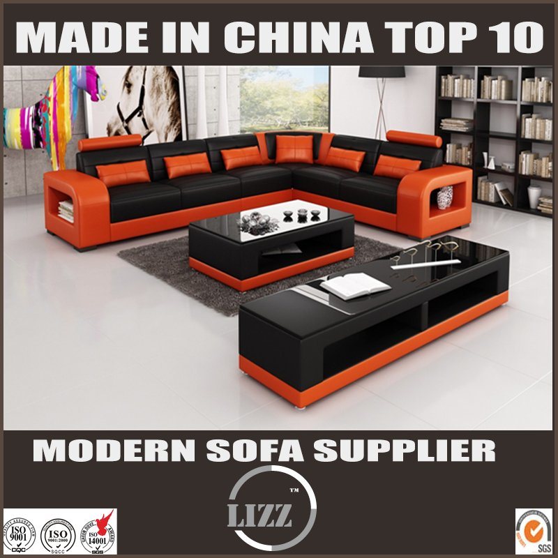 Sectional Wood Frame Furniture Leather Sofa for Living Room