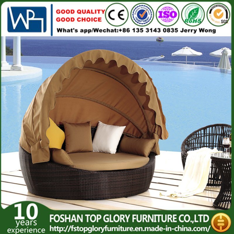 Outdoor Rattan Round Sun Bed with Canopy (TGLU-11)