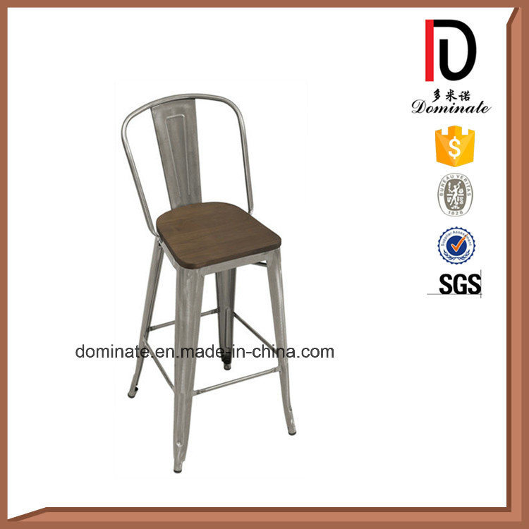 Elegant Colorful Stackable Iron Frame Wooden Seat High Metal Bar Chair