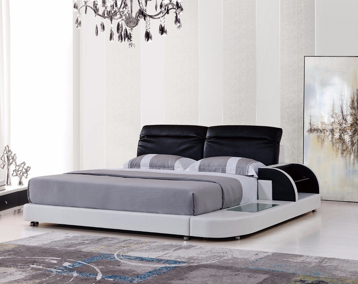 Queen Size Bedding Modern Leather Bed with LED Light