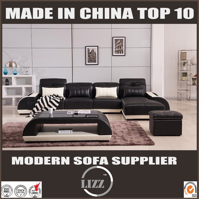Middle Size Furniture L Shape Sofa with Table Leather
