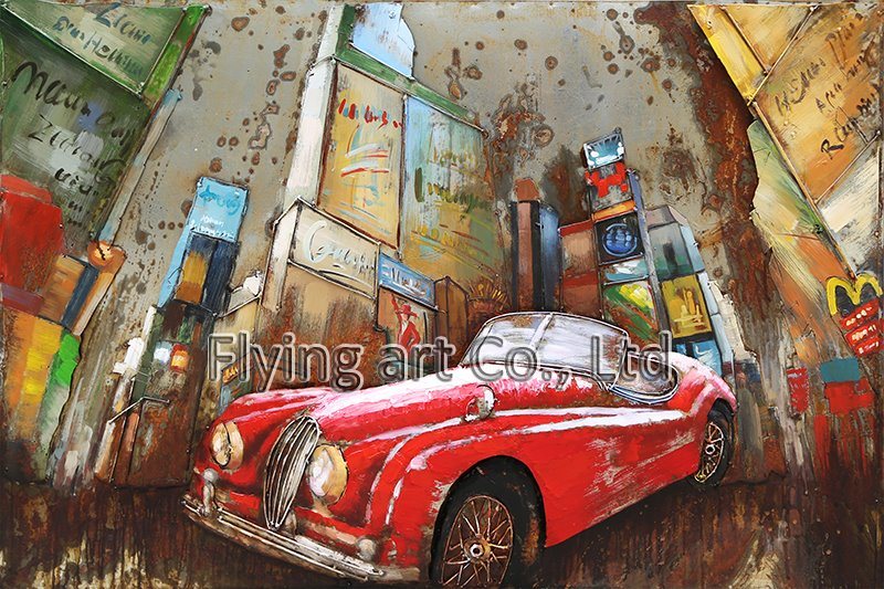 3D Metal Wholesale Street Oil Painting Reproduction for Cars