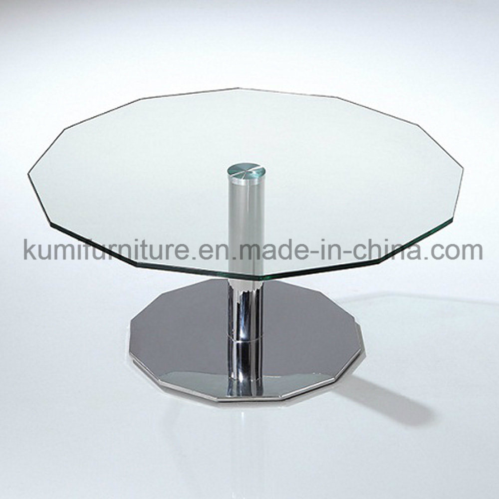 Stainless Steel Silver Coffee Table with Tempered Glass Top