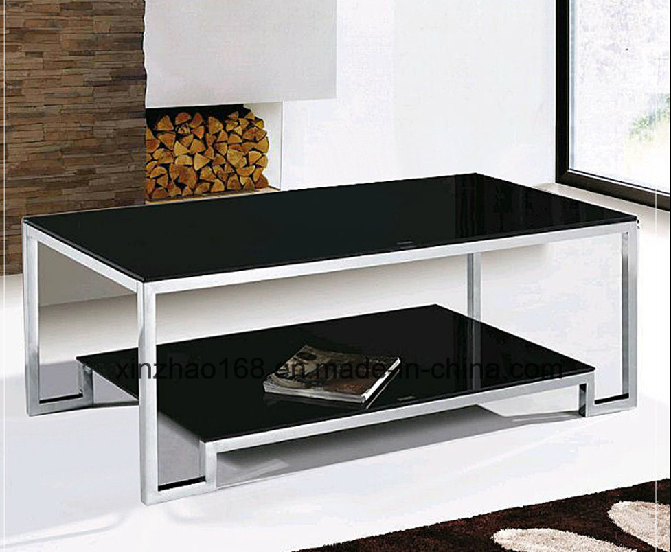 China Shengfang Factory Quartz Glass Stainless Steeel Coffee Table