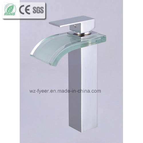 High Body Glass Tap Mixer Waterfall Brass Basin Faucet (QH0822H)