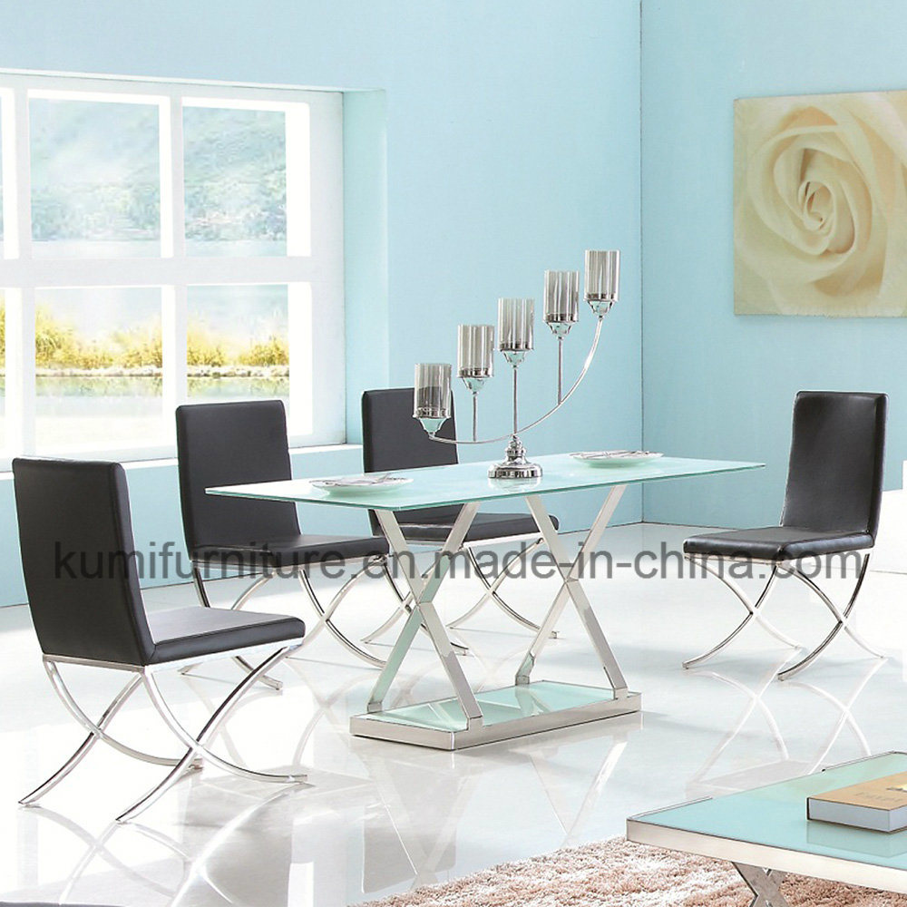 Special Designs Stainless Steel Glass Top Dinner Table