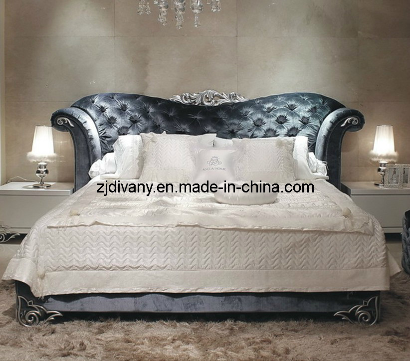 Neo-Classical Style Bedroom Furniture Home Wooden Fabric Bed (LS-411)