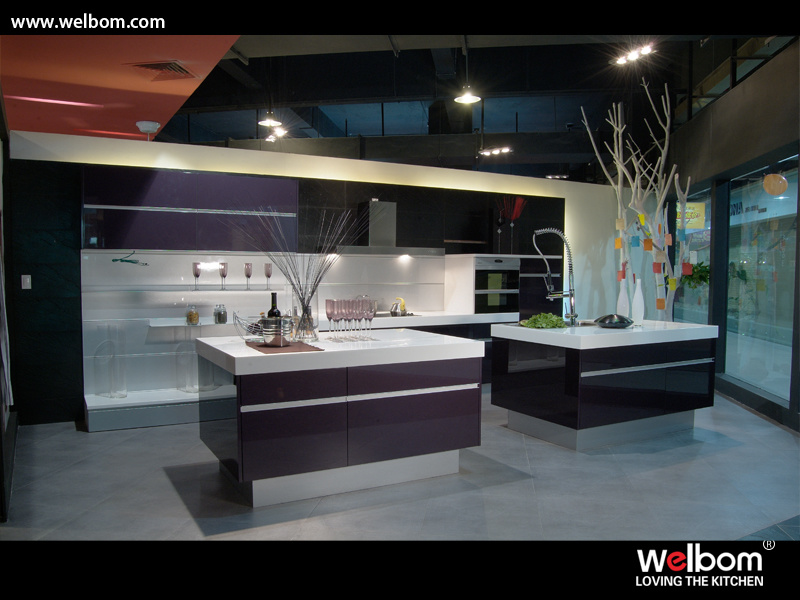 2016 Welbom Wholesale Modern Stylish Purple Lacquer Wooden Kitchen Cabinet