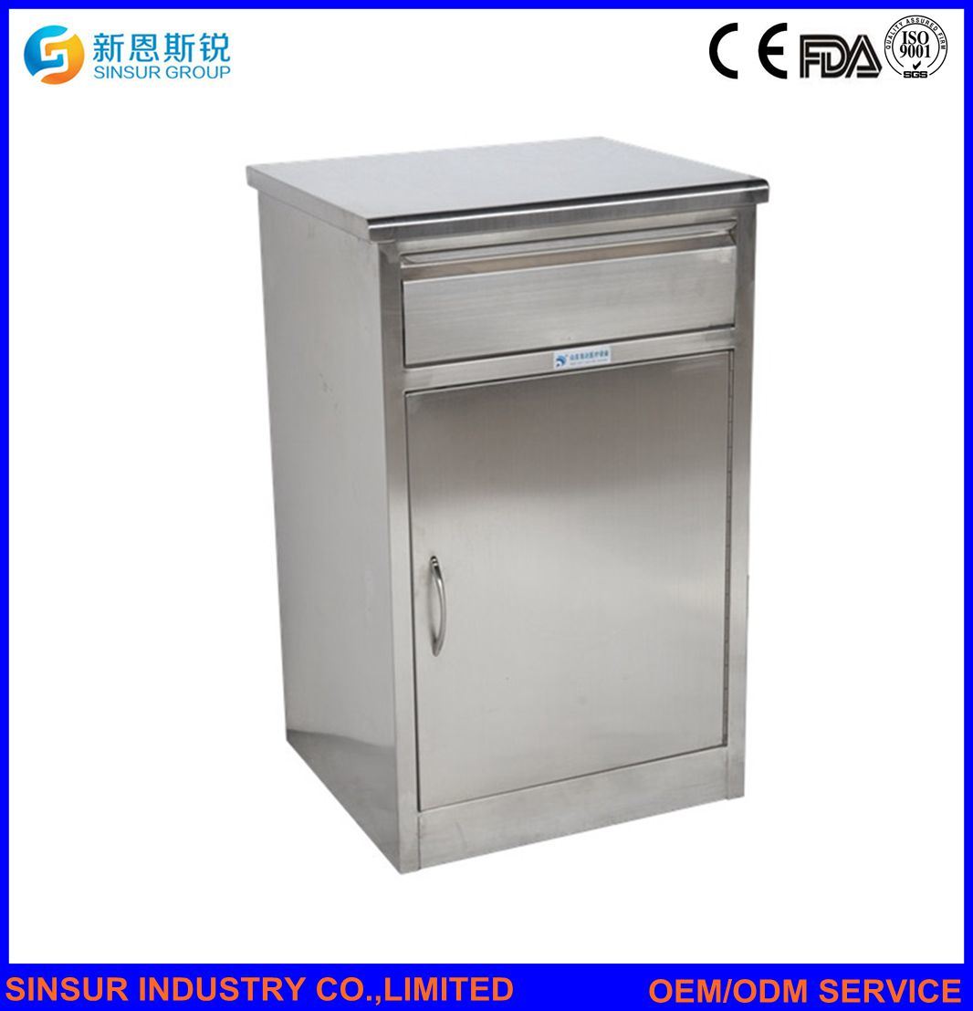 China Cheap Medical Supply Pure Stainless Steel Hospital Bedside Cabinet