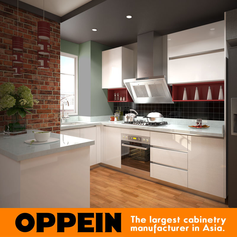 Oppein Asia Project White U Shape Lacquer Kitchen Cabinet (OP15-L08)