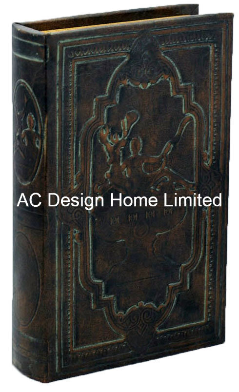 Americal Style Antique Vintage Emboss PU Leather/MDF Wooden Storage Book Box