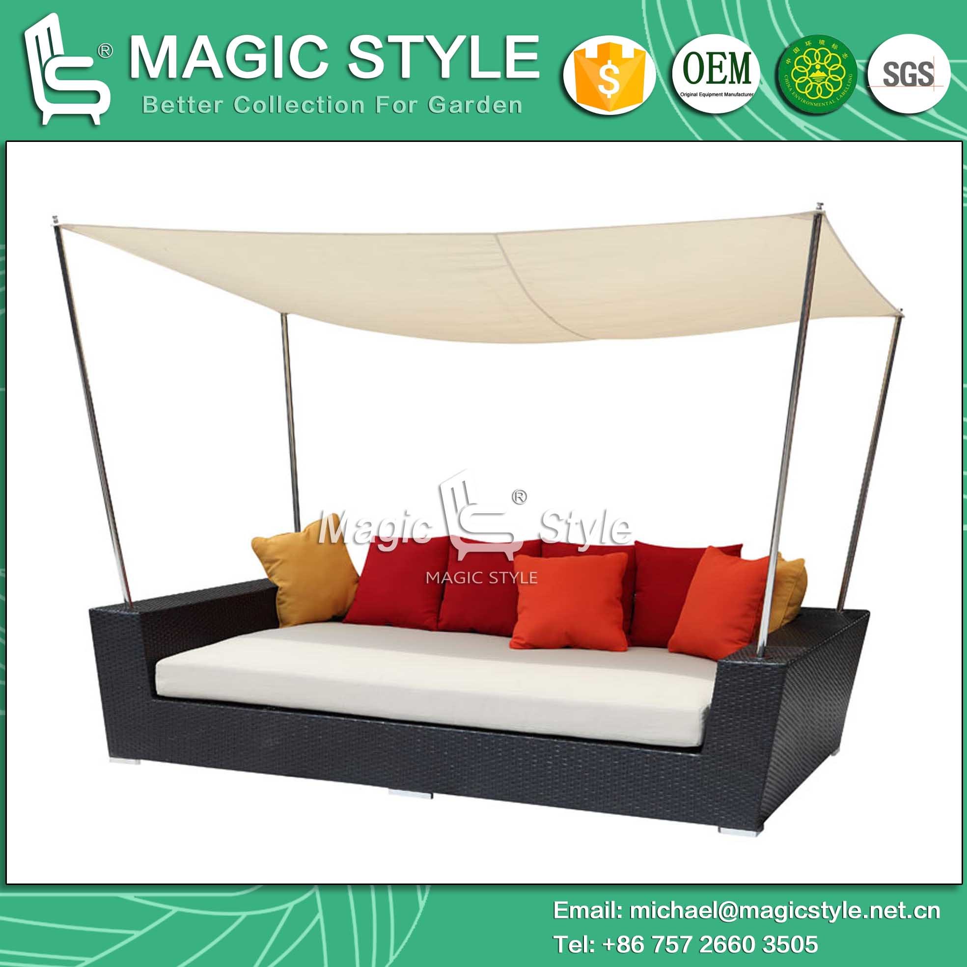 Day Bed Sunbed Deck Chair Chaise Lounge Wicker Double-Sofa 2-Seat Sofa Rattan Furniture (MAGIC STYLE)