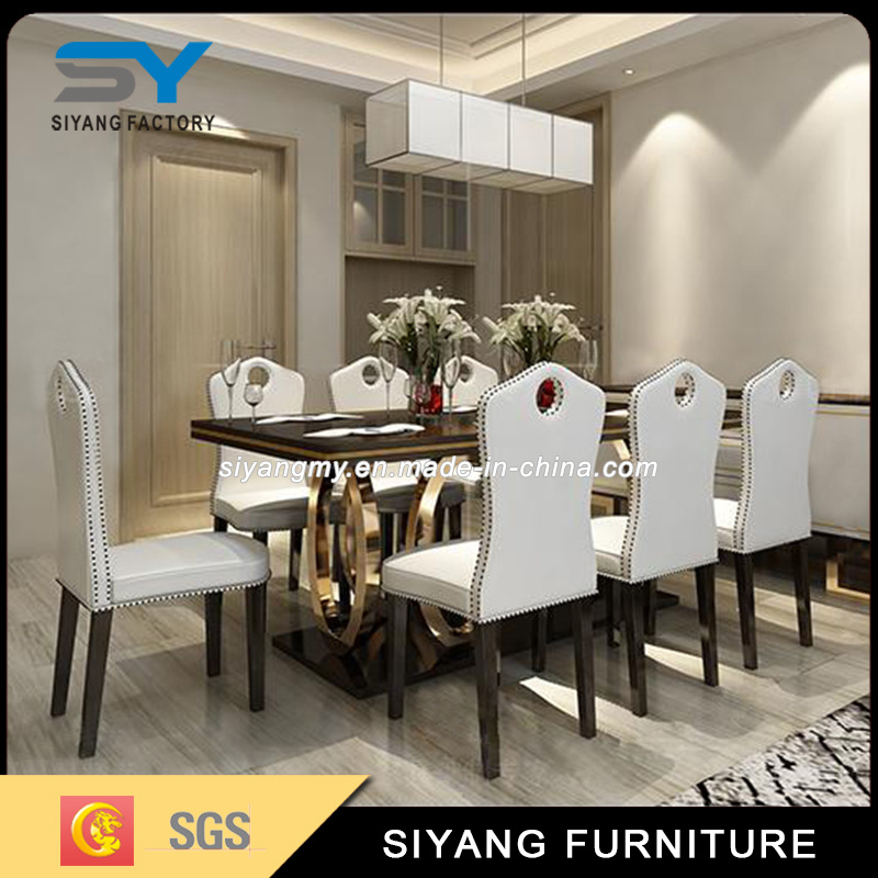 Stainless Steel Furniture 8 Seaters Glass Dining Table