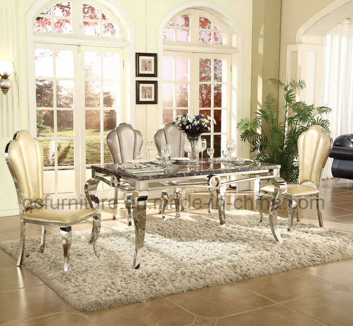 European Style Marble Top Dining Table with Stainless Steel
