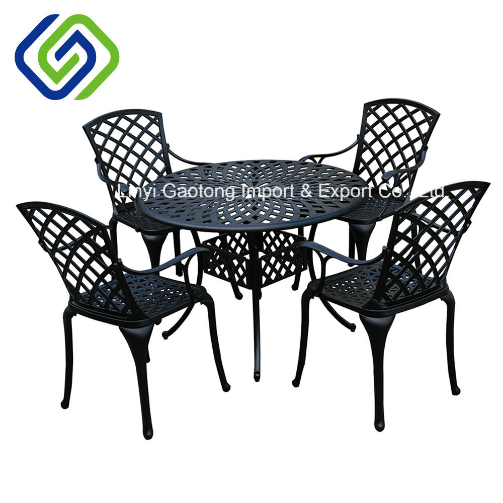 Quality Leisure Cast Aluminum Outdoor Furniture Round Table Dining Set in Black