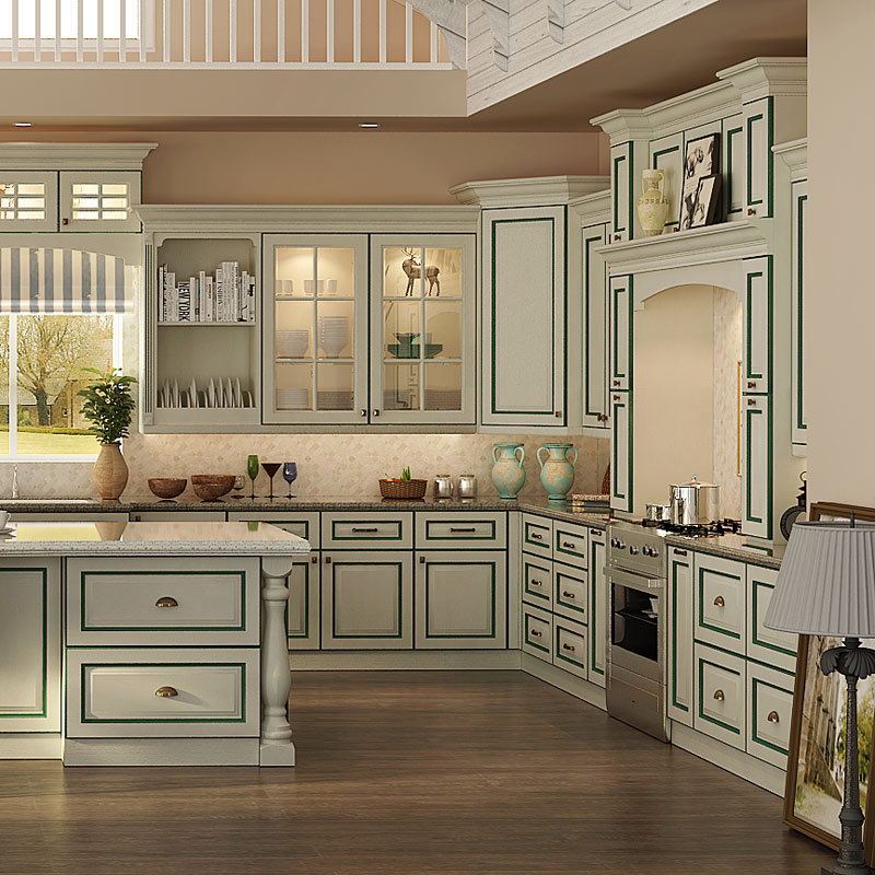 Oppein America Style Green Line PVC Kitchen Cabinet (OP15-PVC01)