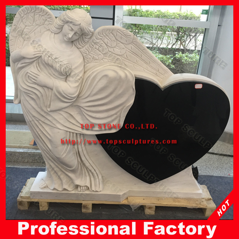 Carved Angel Monument Marble Headstone Tombstone with Heart Memorial