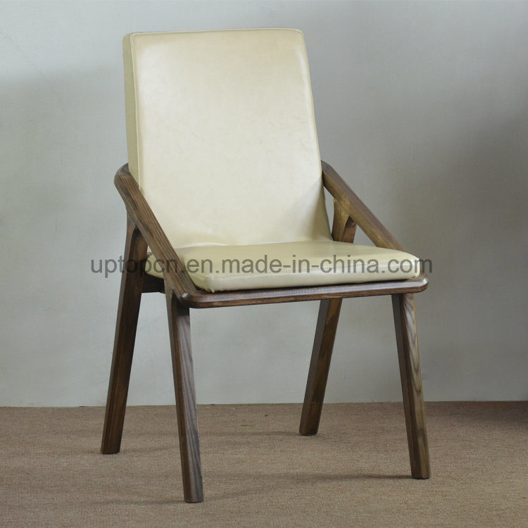 Modern White Wooden Restaurant Dining Chair with Leather (SP-EC654)
