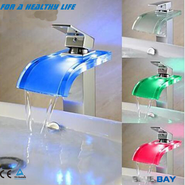 Temperature Sensitive 3 Color Changing Bathroom Glass LED Tap