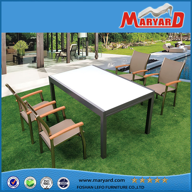 Factroy Wholesale Garden Extendable Table with Sling Textile Chairs