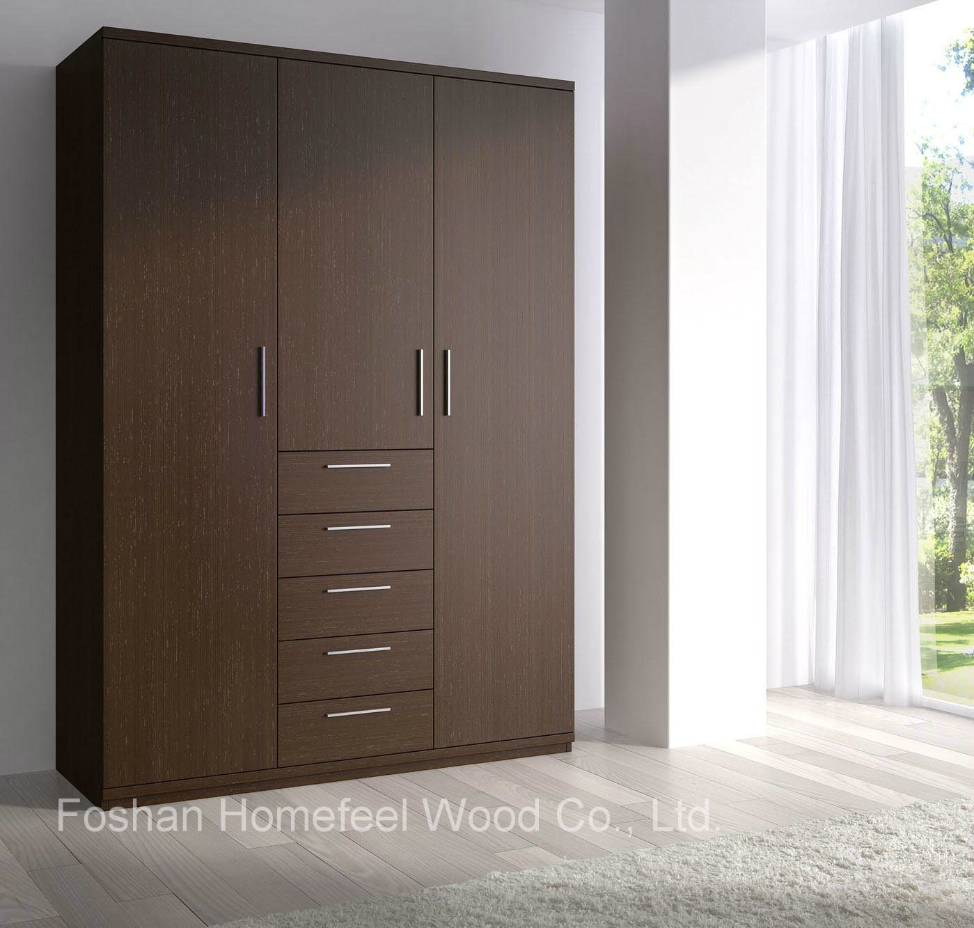 Dark Brown Wooden Wardrobe with 3 Door Modern Furniture (HF-EY0813)