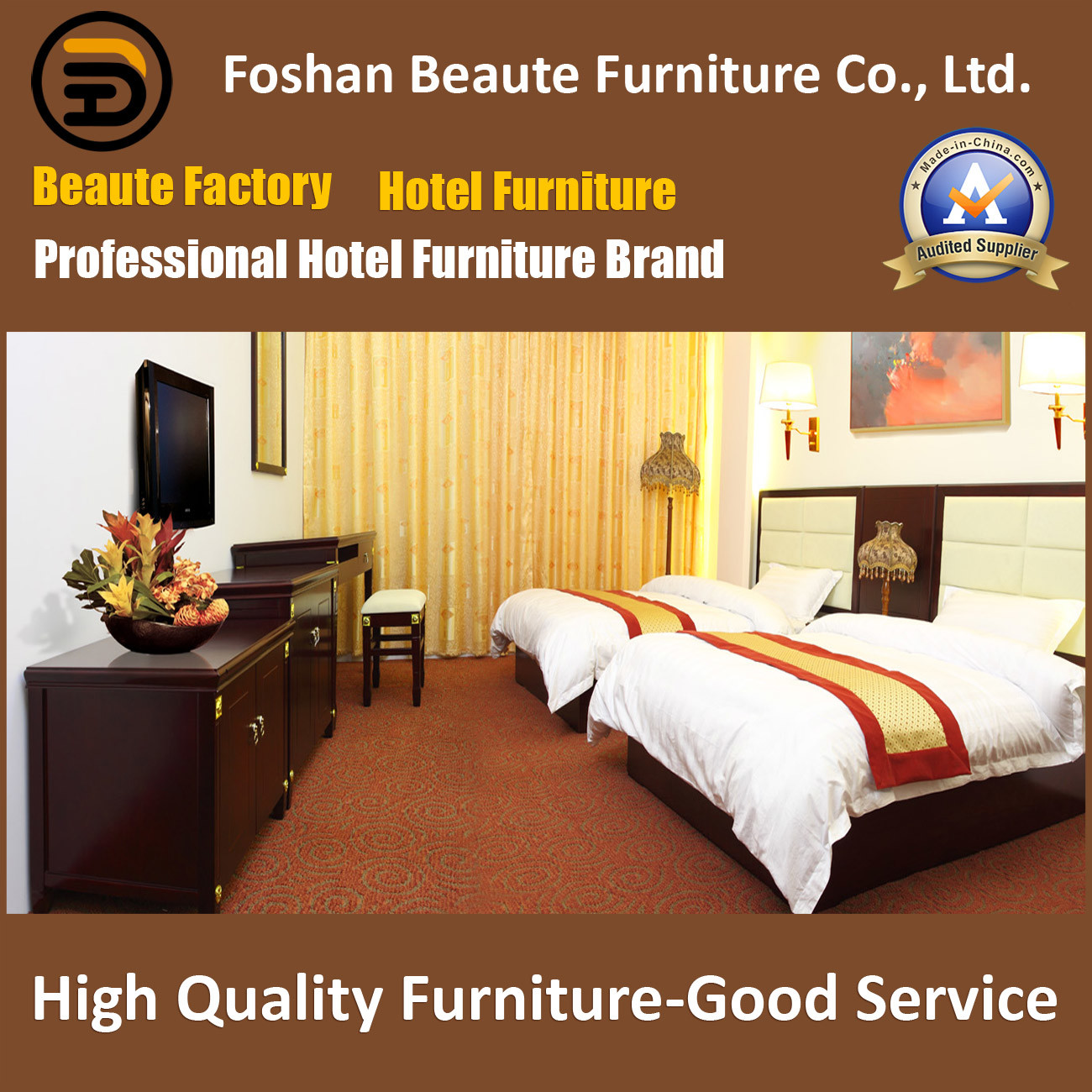 Hotel Furniture/Luxury Double Bedroom Furniture/Standard Hotel Double Bedroom Suite/Double Hospitality Guest Room Furniture (GLB-0109877)