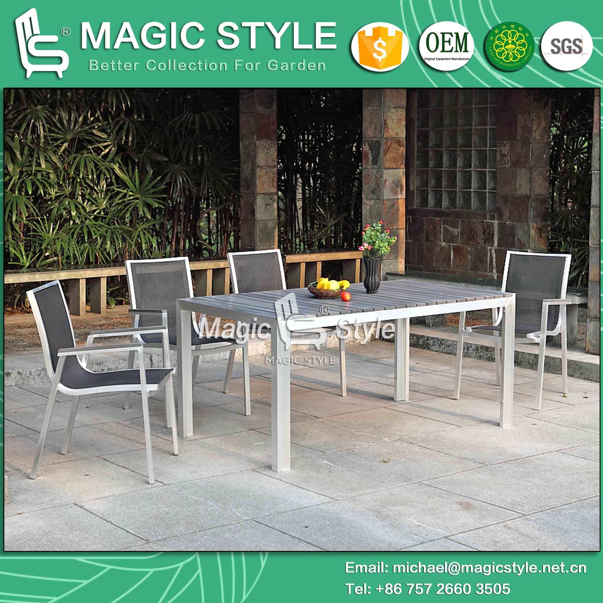 Outdoor Dining Set Dining Chair Aluminum Chair Aluminum Drawing Chair Cafe Chair Poly Wood Table (Magic Style)