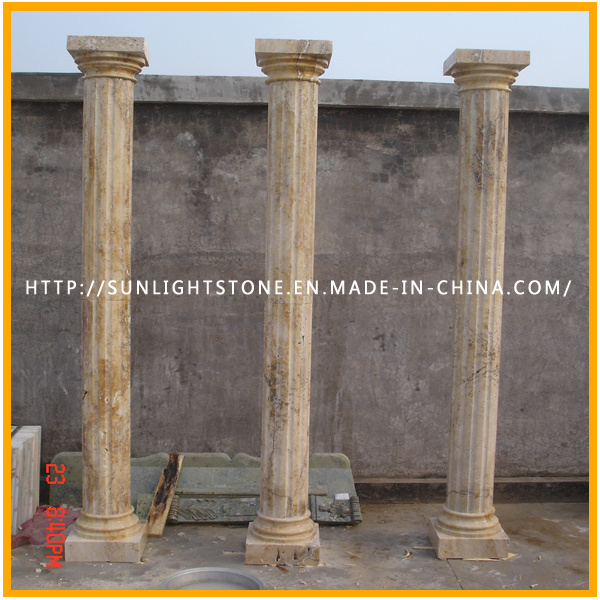 Carved Polished Yellow Marble Granite Stone Roman Solid Column