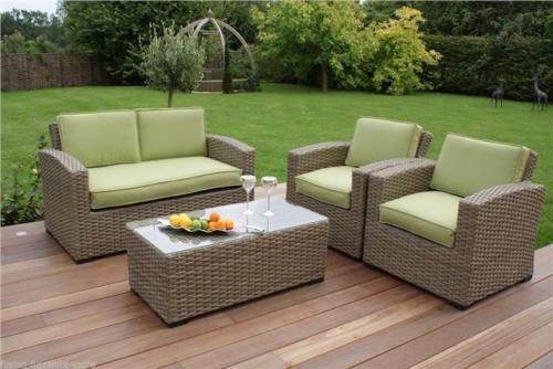 New 4PCS Green Rattan Garden Chair Set