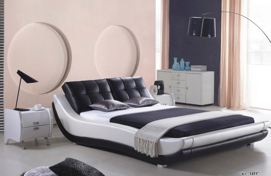 Modern Curved Shape Italy Leather Storage Bed