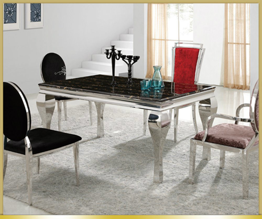 Man-Made Marble Top Stainless Steel Dining Table