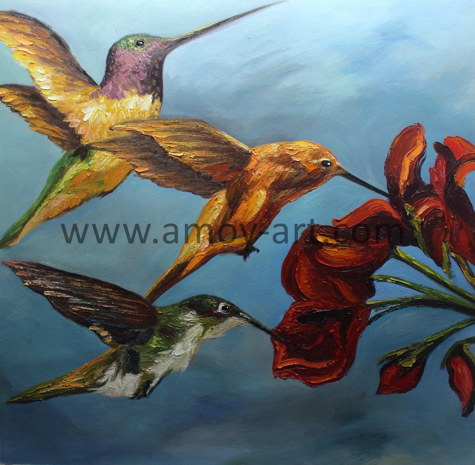 Handmade Humming Bird Oil Painting for Wall Decor