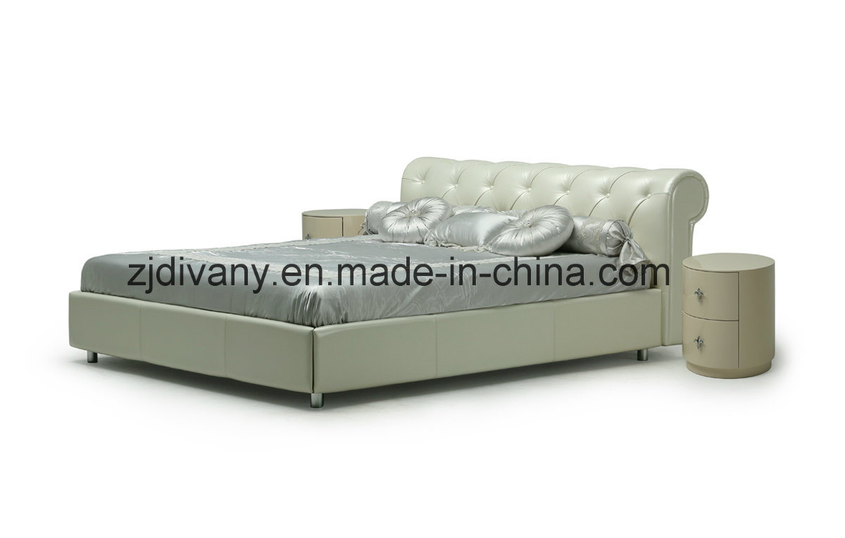 Home Bedroom Furniture Wood Leather Bed (LS-418)